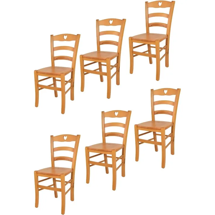 t m c s Tommychairs - 6er Set Stühle Cuore für Küche und Esszimmer, Robuste Struktur aus Buchenholz in der Farbe Honig lackiert und Sitzfläche aus Holz