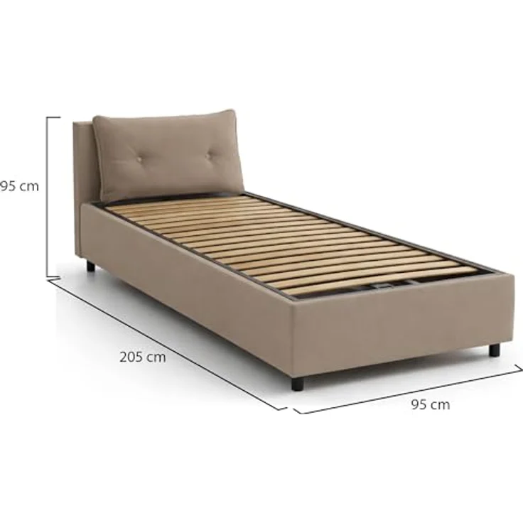 Talamo Italia - Einzelbett Milena, Bettkasten mit Kunstlederbezug, 100 % Made in Italy, Öffnung vorne, geeignet für Matratze 80 x 190 cm, taubengrau – Bild 2