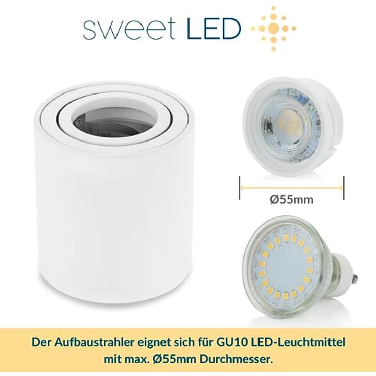 Sweet LED Aufbauleuchte 4er Set GU10 rund Deckenspots weiß Aluminium schwenkbar 230V, schwenkbar, ohne Leuchtmittel, Aufbaustrahler LED, Aufbauspot, Deckenstrahler – Bild 5