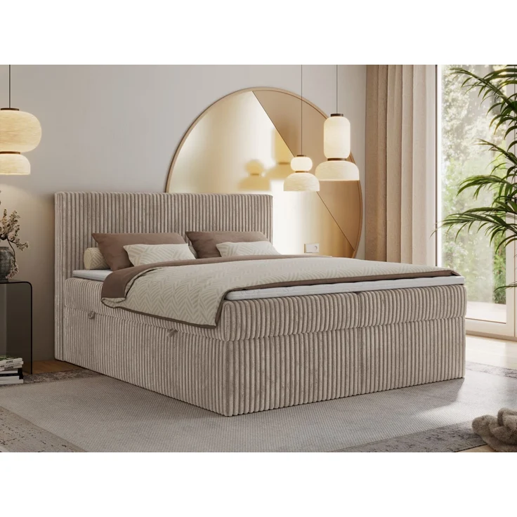 Mks Möbel 'Tiliano' Boxspringbett mit Kopfteil und Topper, Hellbraun, 160x200 cm, H3 – Bild 1