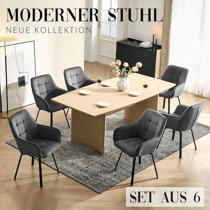 Esszimmerstühle drehbar Armlehne Samt 6er Set Samt Dunkelgrau – Bild 4