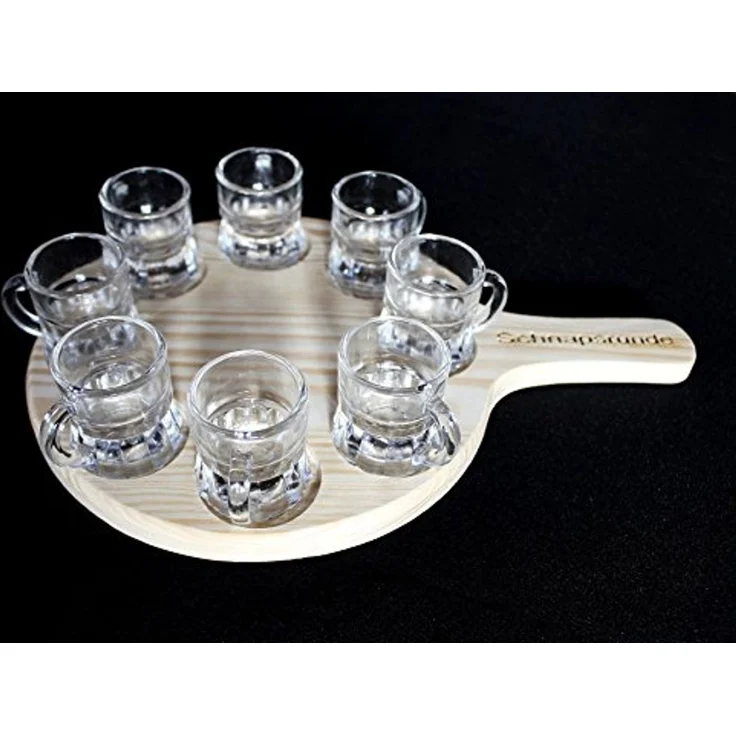 Schnapsrunde 20cm mit Gravur und 8 Gläser Schnapsbrett Schnapsleiste Schnapslatte Serviertablett – Bild 6