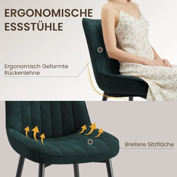 COLAMY Samt Esszimmerstühle 4er Set – Gepolsterte Stühle für Esszimmer & Küche mit Metallbeinen, Dickem Sitzpolster & Rutschfesten Füßen, grün – Bild 5