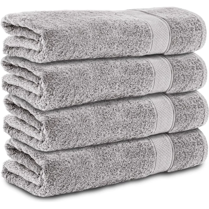 Komfortec 4er Duschtücher Set 70x140 cm aus 100% Baumwolle | Frottee, Weich und Saugstark, Badetücher für Bad und Dusche, Silber Grau