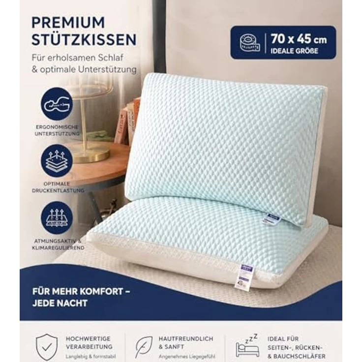 YaLiva_Decor® Kopfkissen Ergonomisch, Atmungsaktiv, kühles Nackenkissen, antiallergen & für alle Schlafpositionen, 75 x 45 x 9 cm – Bild 3