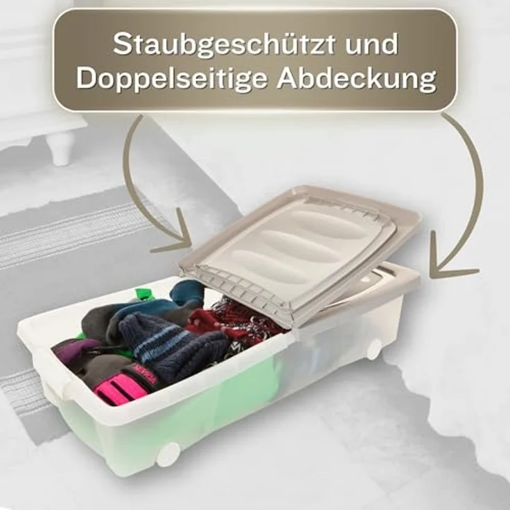 Centi Aufbewahrungsbox Unterbettkommode mit Rollen, flach, transparent (2er-Set) – Bild 3
