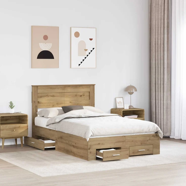 vidaXL Bettrahmen Artisan-Eiche 135 x 190 cm Holzwerkstoff 3410002 – Bild 2