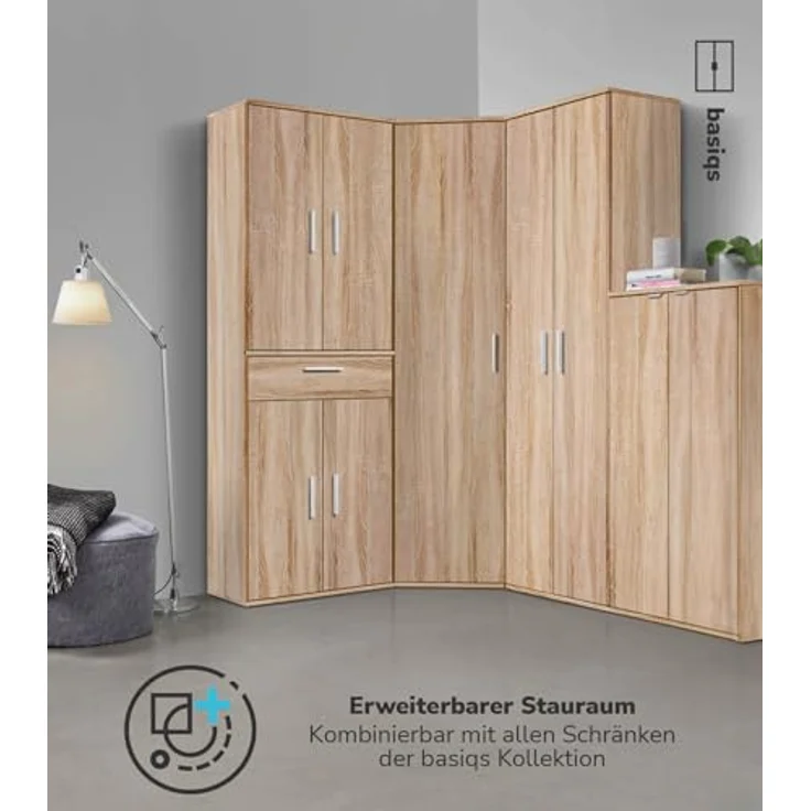 mokebo® Besenschrank 60CM Breite mit Staubsaugerfach 'Der Lange' moderner Mehrzweckschrank in Sonoma Eiche aus Holz, Schrank & Putzschrank | 60 x 180 x 34 (B/H/T in cm) | Braun – Bild 7