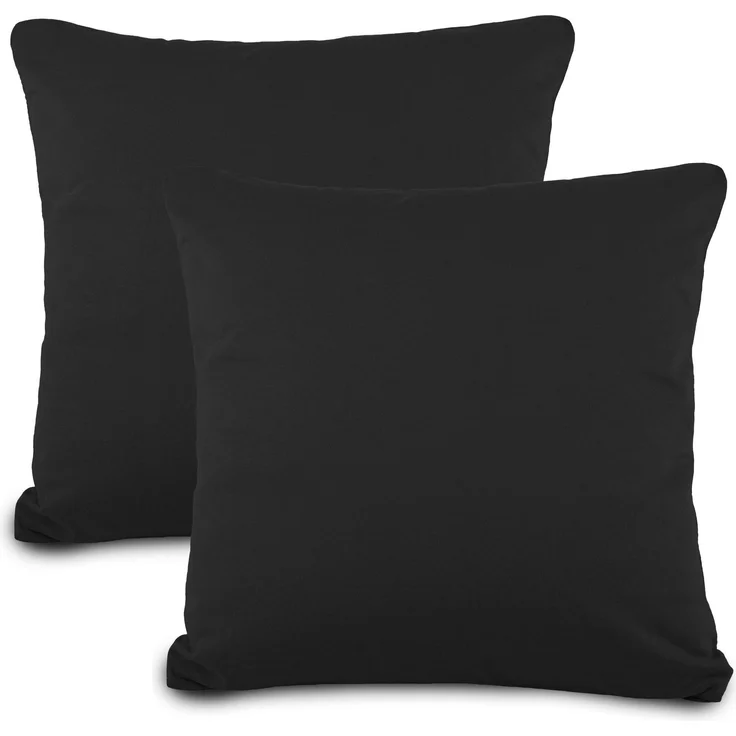 aqua-textil Classic Line Baumwoll Kissenbezug 2er-Set 50 x 50 cm schwarz e Dekokissen Bezug Reißverschluss Jersey Kissenhülle