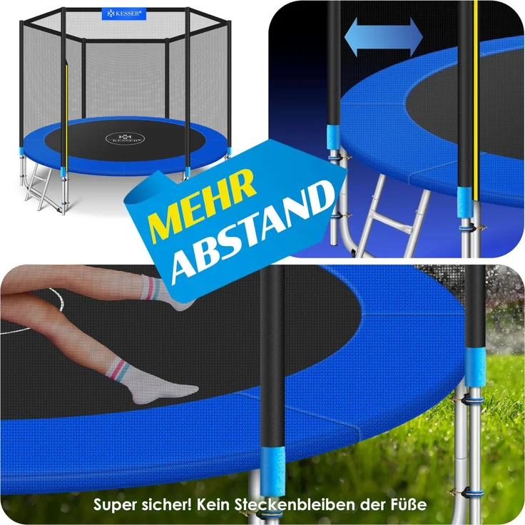 KESSER® - Trampolin Komplettset mit Sicherheitsnetz, Leiter, Randabdeckung & Zubehör, Belastbarkeit 150 kg, 366 cm, Blau – Bild 3