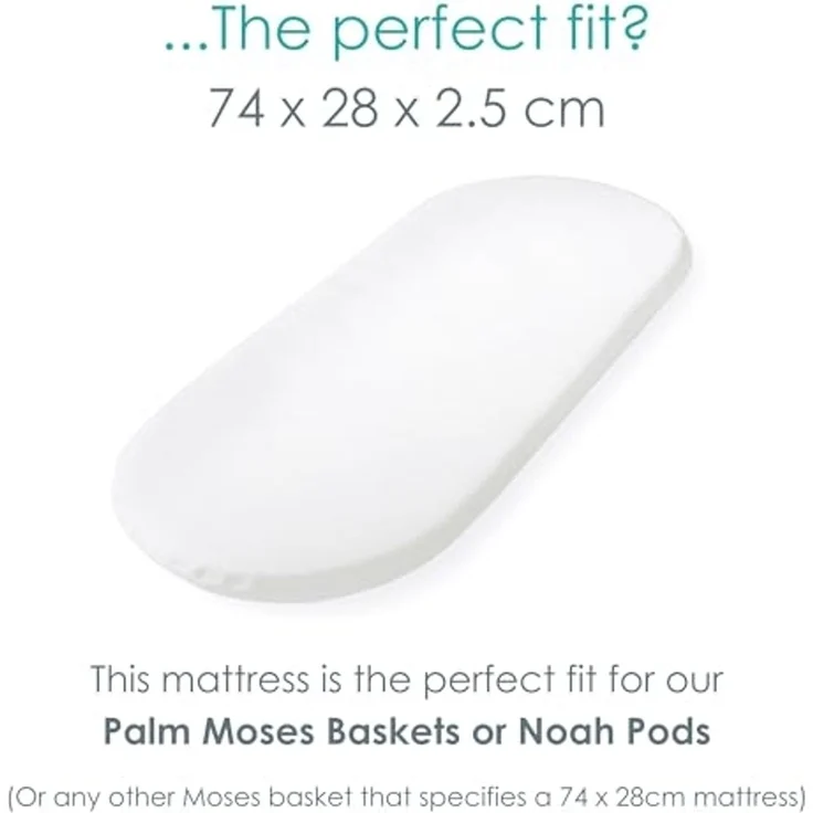 Clair de Lune Matratze für Babykörbchen/Noah Pod, Fasermatratze mit wasserdichtem Bezug, Babybett-Matratze, 74 x 28 cm – Bild 5