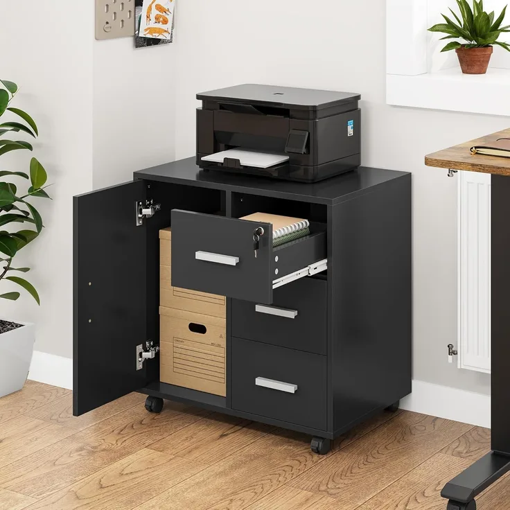 YITAHOME Rollcontainer mit 3 Schubladen, Mobiler Aktenschrank mit Rädern, Bürocontainer Schubladenschrank Rollschrank Rollwagen, Schubladenkommode für Zuhause Büro, Büroschrank 60*40*57CM (Schwarz)