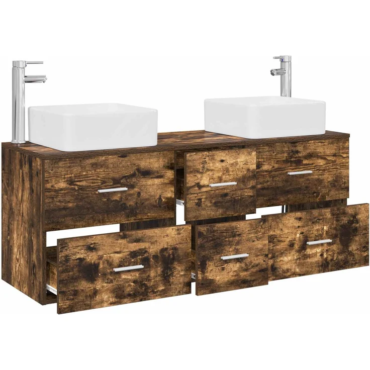 vidaXL Badezimmerschrank-Set 3 stk. Geräucherte Eiche 129 x 41 x 80 cm 3405831 – Bild 3