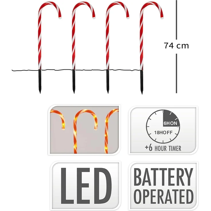 ToCi LED-Lichterkette Gartenstecker LED Zuckerstangen Weihnachts Deko Timer Batterie Außen – Bild 2