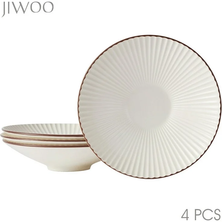 JIWOO Teller 4er Ø24,8cm, Salatteller Pastateller Frühstücksteller Dessertteller, (4 St), Keramik Hochwertiges Tellerset Weiß Mikrowellen spülmaschinenfest – Bild 5