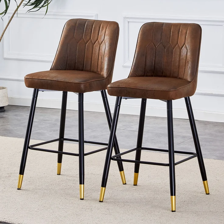 2er-Set Barhocker, 100 cm hoch, brauner Tech-Stoff mit schwarzem Metallgestell und bequemer Fußraste, In mehreren Farben erhältlich – die ideale Wahl für Ihre Hausbar.--Braun + Schwarz--42x45x100cm--YOUDENOVA – Bild 2