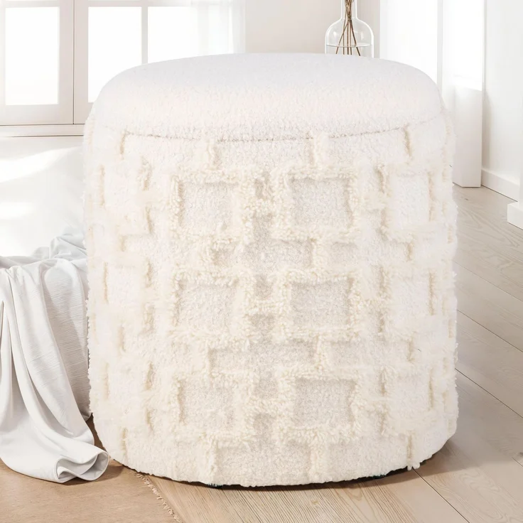 Wohnling Sitzhocker mit Stauraum 45x40 cm Strukturstoff Creme Polsterhocker Wohnzimmer Schlafzimmer – Bild 2