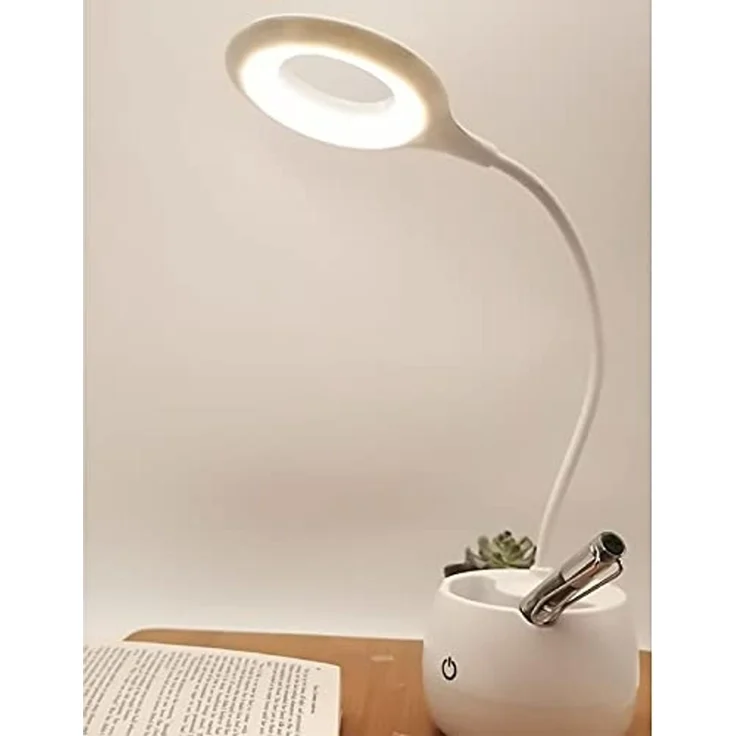 EAXUS LED Schreibtischlampe Touch USB Tischleuchte mit Stiftehalter und Handyhalter, 3 Helligkeitsstufen, flexibel verstellbar, LED fest integriert, kaltweiß, Stromversorgung über USB oder 3x AA-Batterien – Bild 6