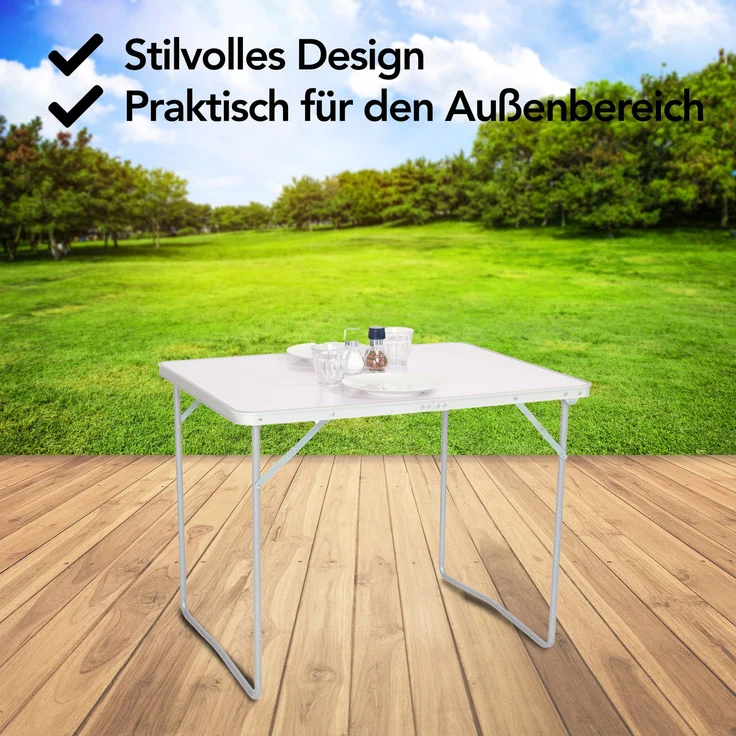 Brixy Campingtisch - klappbar - Gartentisch - 80x60x70 cm - Außen/Innen - Tragegriff - Kompakt - Aluminium - Weiß – Bild 6