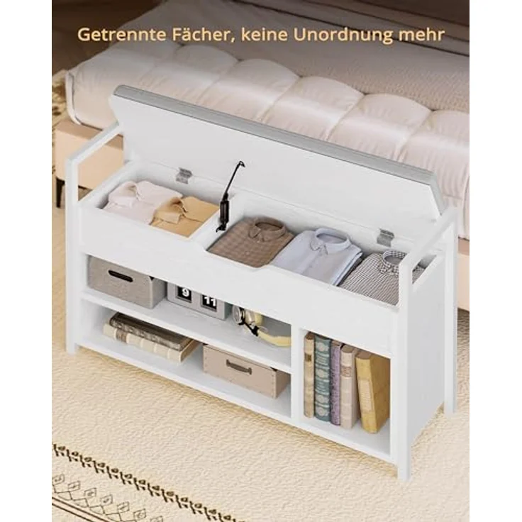 IRONCK Schuhbank mit Sitzfläche, Sitzbank mit Stauraum, Schuhschrank, offene Fächer, Metall Rahmen, Kunstleder, 130kg belastbar, Schuhregal für Eingang,Flur,Wohnzimmer,Schlafzimmer (Weiß) – Bild 7