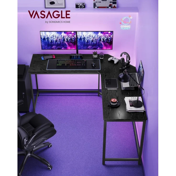 VASAGLE Eckschreibtisch, L-förmiger Computertisch, 149 x 149 x 76 cm, platzsparender Bürotisch, Homeoffice, Gaming, ebenholzschwarz-tintenschwarz LWD073B56 – Bild 2