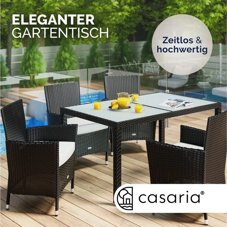 Casaria Gartentisch, Wetterfest 150x90cm Polyrattan Höhenverstellbar 5mm Sicherheitsglas – Bild 2