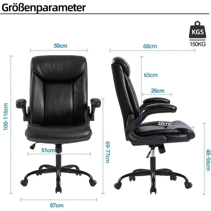 Bürostuhl Ergonomischer Schreibtischstuhl PU Leder Drehstuhl höhenverstellbar – Bild 3