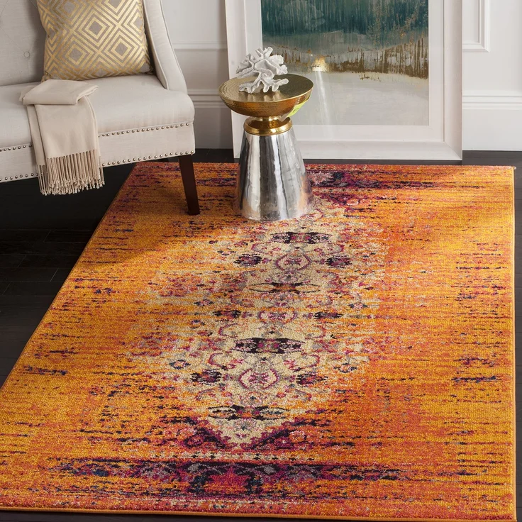 SAFAVIEH Boho Teppich für Wohnzimmer, Esszimmer, Schlafzimmer - Monaco Collection, Kurzer Flor, Orange und Multi, 155 X 231 cm