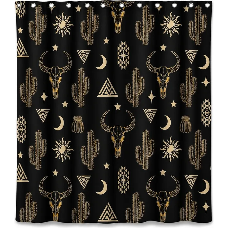Wasserdichter Duschvorhang im Western-Design Schwarz-Gold 240 x 180 cm