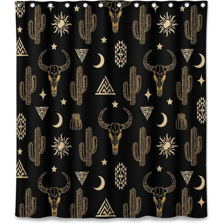 Wasserdichter Duschvorhang im Western-Design Schwarz-Gold 240 x 180 cm – Bild 1