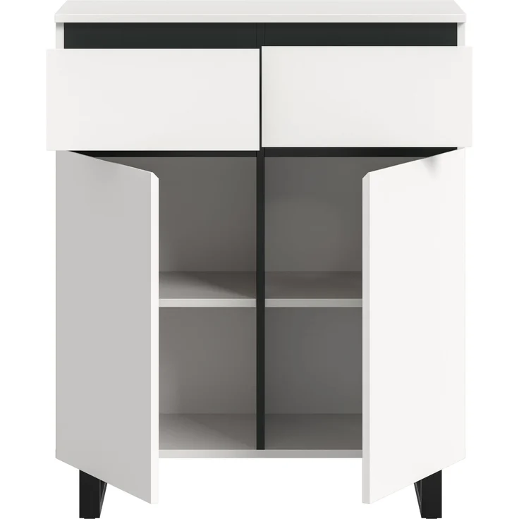 Kommode B/H/T: 80x99x36 cm in weiß Melamin und schwarz – Bild 3