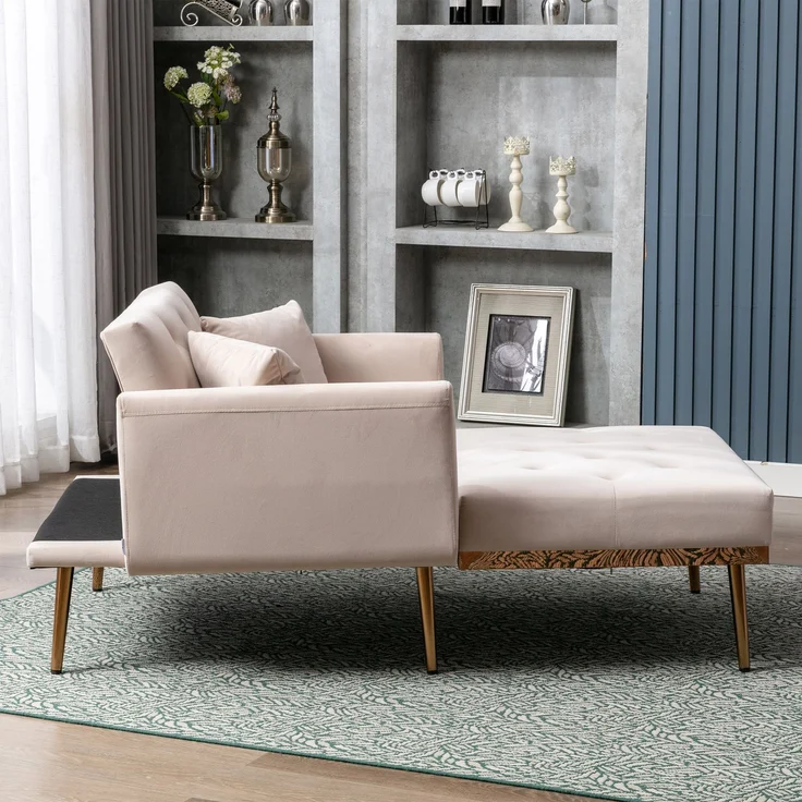 Relaxsessel mit verstellbarer Rückenlehne,3-stufig klappbarer Ruhesessel aus Plüschstoff mit 2 Kissen,Beige – Bild 2