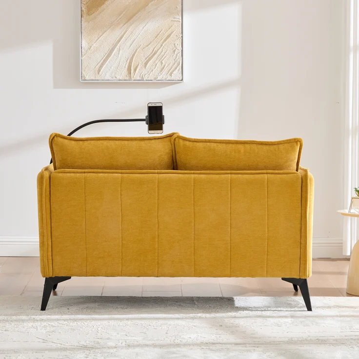 LVHOM 2-Sitzer Sofa mit Handyhalter und USB, Doppelsofa mit Seitentaschen, Polstersofa Zweisitzer mit Chenille Bezug, Gelb – Bild 8