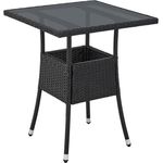 Juskys Polyrattan Gartentisch Yoro wetterfest - Balkontisch 60x60 cm eckig - Rattan Beistelltisch mit Glasplatte - kleiner Tisch für Balkon - Schwarz