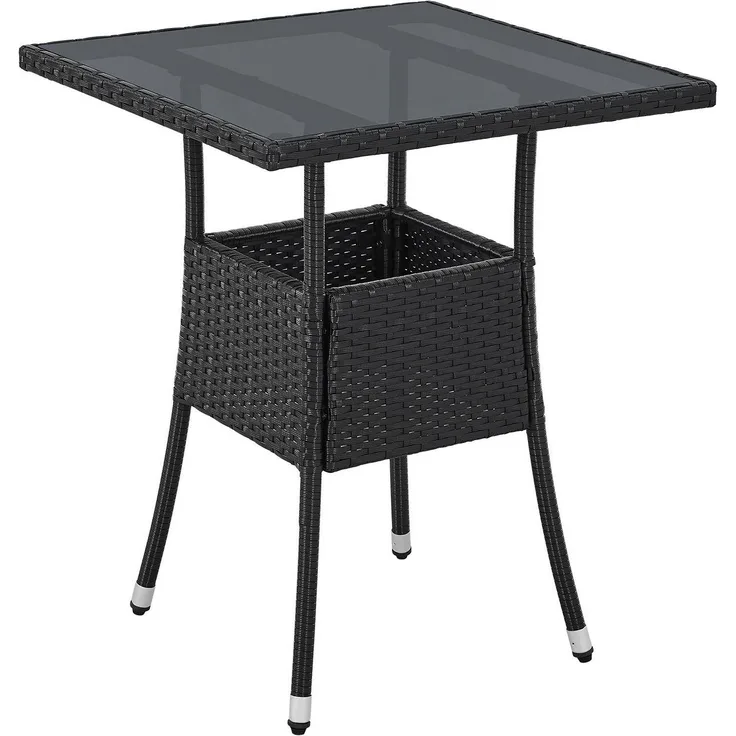Juskys Polyrattan Gartentisch Yoro wetterfest - Balkontisch 60x60 cm eckig - Rattan Beistelltisch mit Glasplatte - kleiner Tisch für Balkon - Schwarz