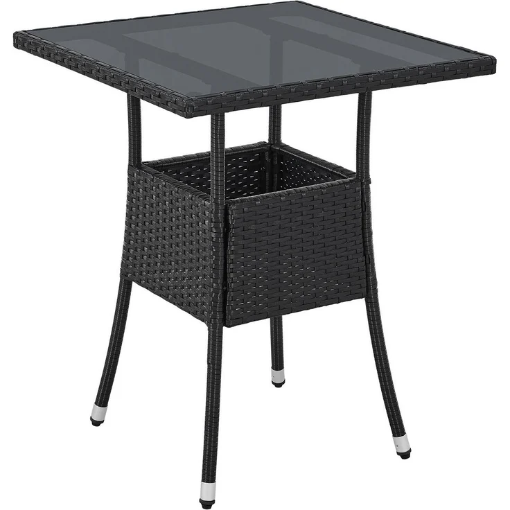 Juskys Polyrattan Gartentisch Yoro wetterfest - Balkontisch 60x60 cm eckig - Rattan Beistelltisch mit Glasplatte - kleiner Tisch für Balkon - Schwarz