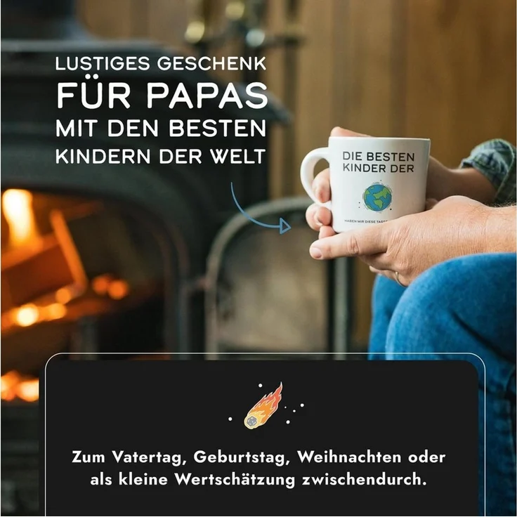 Amari Tasse Bester Papa Spruch, Geschenk Papa Vatertag von Tochter & Sohn, 1-tlg, Keramik, Kaffeetasse Teetasse 330 ml Geschenkbox Vatertag Geburtstag – Bild 2