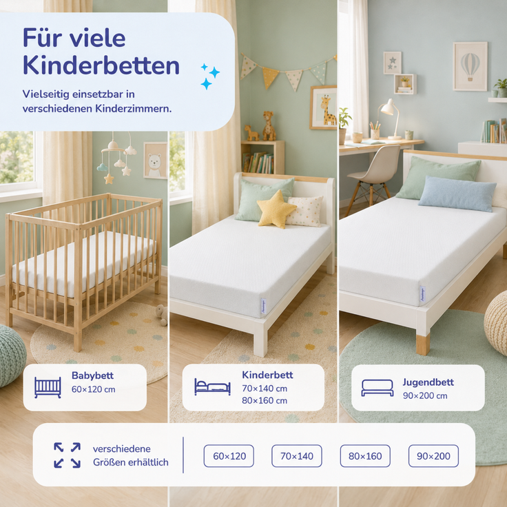 Arensberger Kindermatratze Babymatratze NORA | 70x140cm | Bezug waschbar & abnehmbar | punktelastischer Gelschaum | Jugendmatratze, allergikerfreundlich premium Bezug – Bild 6