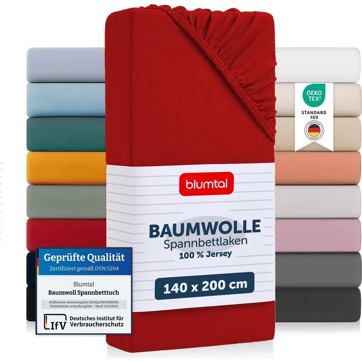 Blumtal Basics Spannbettlaken - Baumwolle - Oeko-TEX zertifiziertes Spannbetttuch - Matratzenbezug - Leintuch - Bettbezug - Rot 140x200 cm – Bild 1
