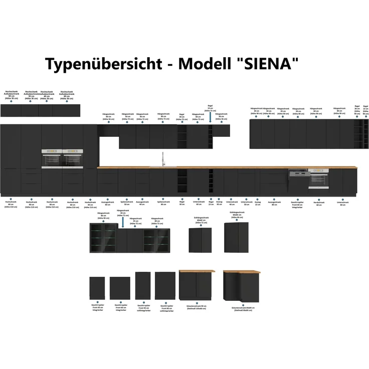 Winkelküche SIENA 280x270 cm Küchenzeile Einbauküche Eckküche Küche Schwarz matt – Bild 5
