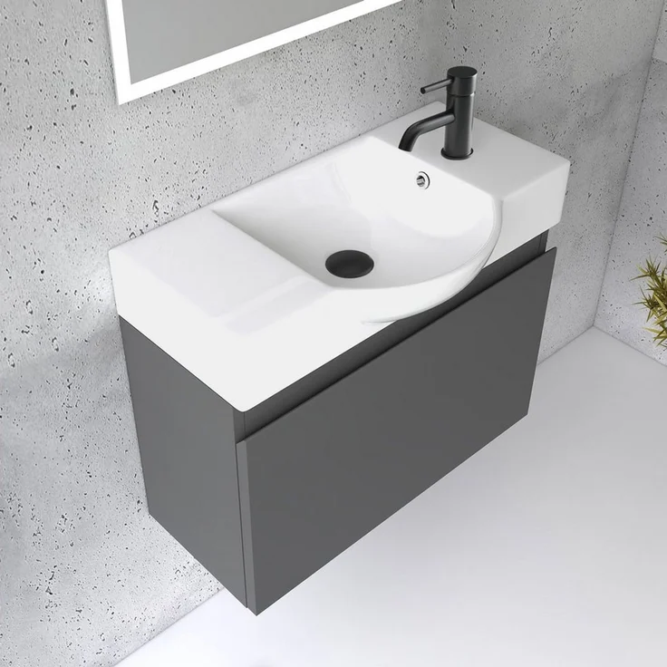 Alpenberger Badmöbel-Set Waschbecken mit Unterschrank 55 cm Breit, (Badezimmermöbel Waschtisch, Badschrank Schmal), Waschbeckenunterschrank mit Softclose – Bild 1