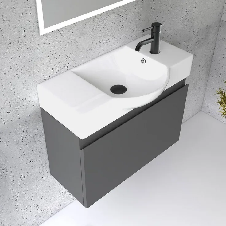 Alpenberger Badmöbel-Set Waschbecken mit Unterschrank 55 cm Breit, (Badezimmermöbel Waschtisch, Badschrank Schmal), Waschbeckenunterschrank mit Softclose