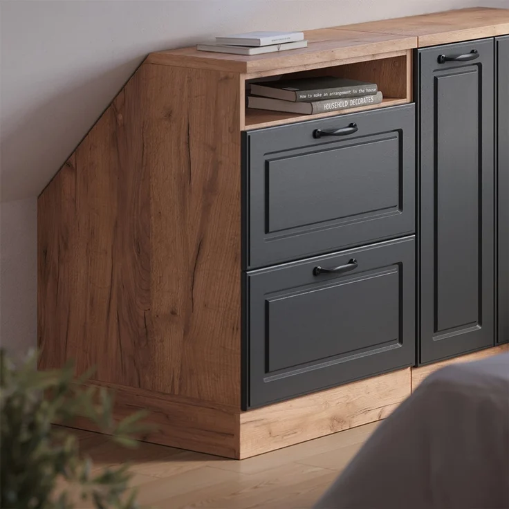 Küchenschrank für Dachschrägen R-Line Anthrazit Landhaus 60 cm mit 2 Schubladen, Schrankkorpus 60 cm Tiefe Vicco – Bild 4