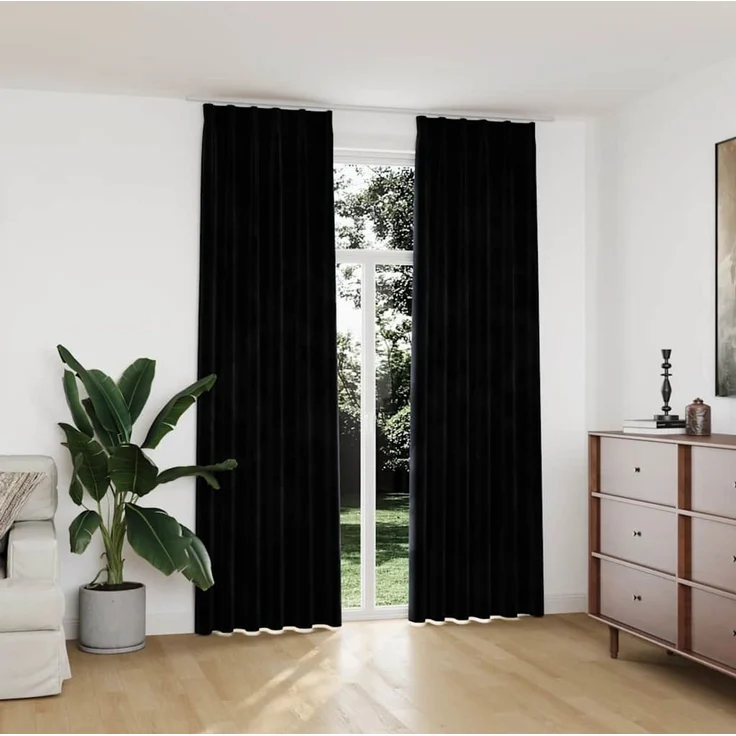 Verdunkelungsvorhänge | für Wohnzimmer & Schlafzimmer mit Haken 2 Stk. Samt Schwarz 140x245 cm – Bild 2