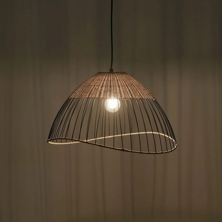 RGB LED Hängelampe, Käfig schwarz, Holz, Rattan, App-Steuerung – Bild 8