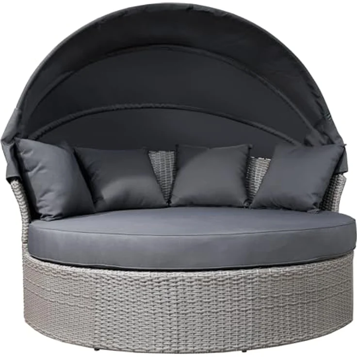 riess-ambiente Sonneninsel PLAYA LIVING 165cm grau / anthrazit · Polyrattan · Aluminium, Einzelartikel 1 Teile, Gartenlounge · einfahrbares Fußteil · klappbares Dach · mit Kissen – Bild 2