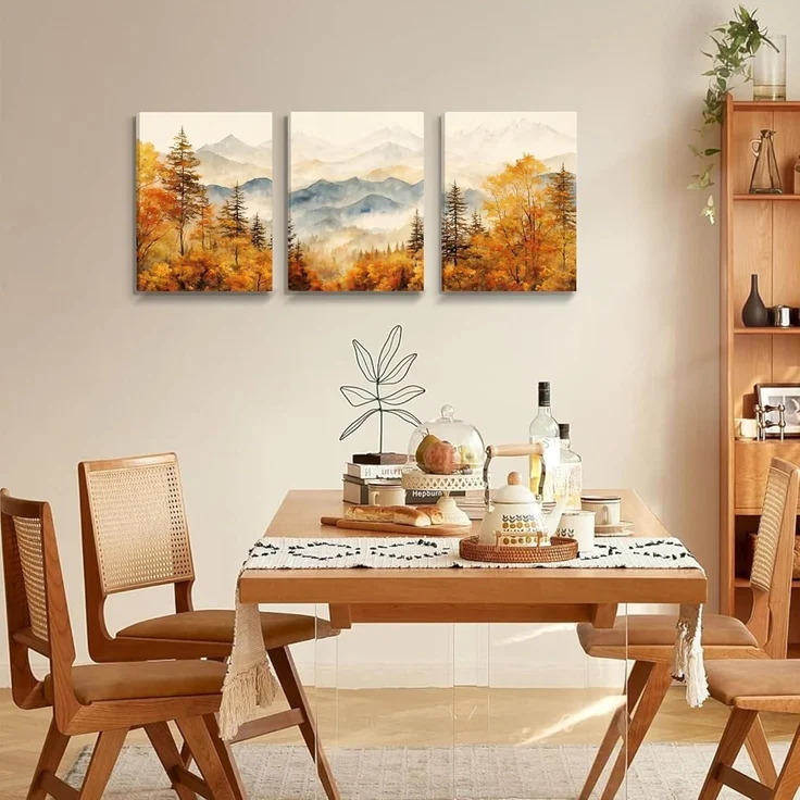 Aquarell Gold Wald Leinwand Bilder Set Wohnzimmer 30cm x 40cm x 3 – Bild 3