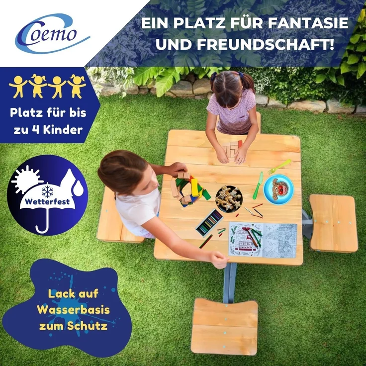 Coemo Kindersitzgruppe Romy Picknicktisch Holz Sitzgarnitur Gartentisch Braun – Bild 6