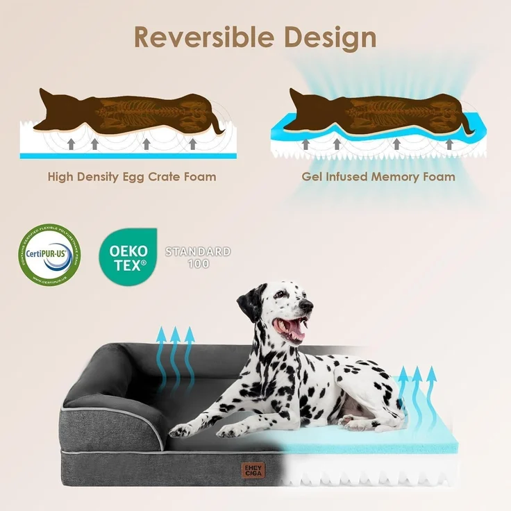 LuxusKollektion 'EHEYCIGA' orthopädisches Hundebett für große Hunde, mit Memory Foam, waschbar, Flanell dunkelgrau, 68 x 91 x 15 cm – Bild 2