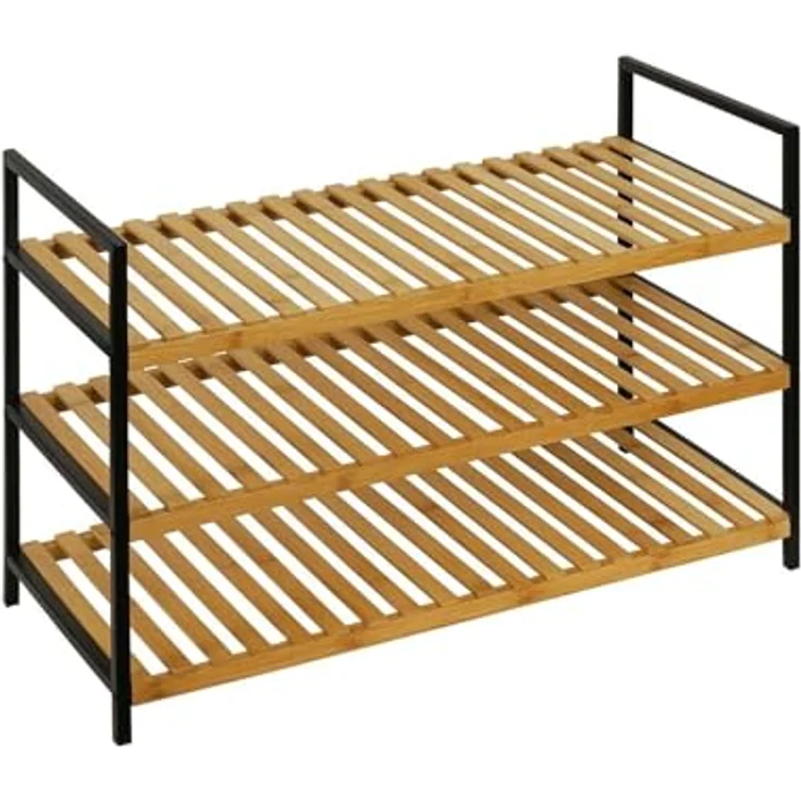 Schuhbank Charline / 300.001746, Bambus, Stahl, Schwarz, Holzfarben, 70 x 49 x 30 cm – Bild 2